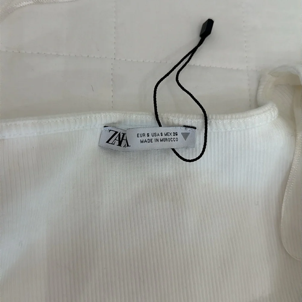 ZARA White Puff Long Sleeve Cut Out Square Neck Crop Top Size S